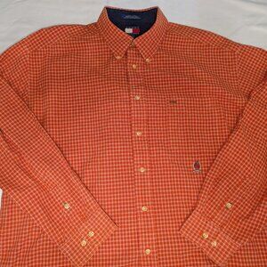 90's Tommy Hilfiger Shirt Mens Orange Plaid LS Button Up Lion Crest XL VTG
